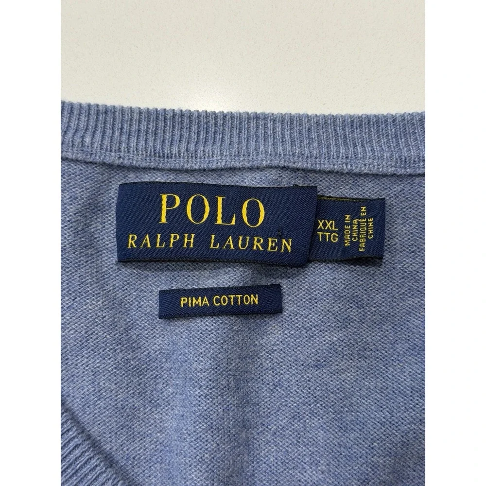 Polo Ralph Lauren Pima Cotton V-Neck Sweater Blue Mens XXL Pullover